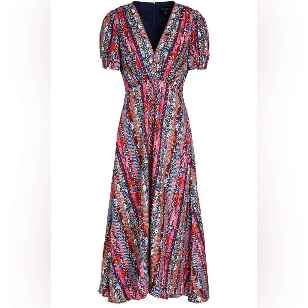 SALONI Vibrant Striped Silk Floral Maxi Dress